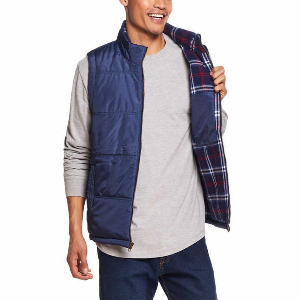 Weatherproof Vintage Mens Vest XXL Blue Puffer Flannel Lined Quilted Zip NWT